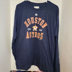 Houston Astros LS Dark Blue Majestic Tee Genuine MLB Merchandise Large NWT